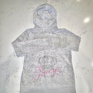JUICY COUTURE Girls Gray Pink Crown QUEEN Y2K Velvet Full Zip Hoodie Pockets 10